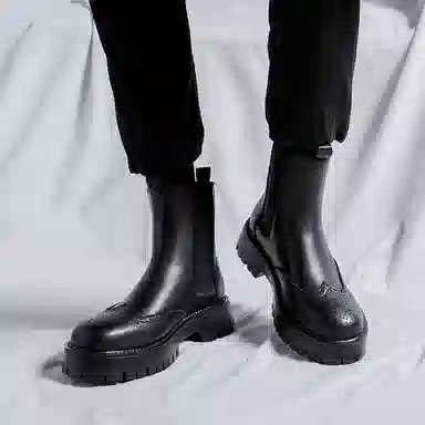 卡奇奥蒂 英伦布洛克 减震厚底 短筒 切尔西靴 男款 黑色