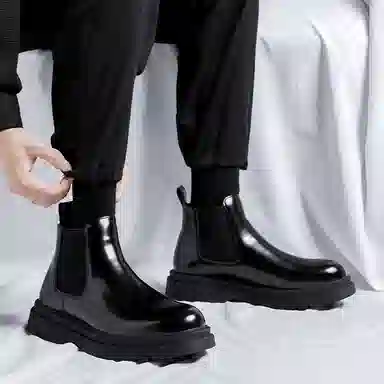 卡奇奥蒂 超纤皮 复古英伦简约 短筒 切尔西靴 男款 黑色