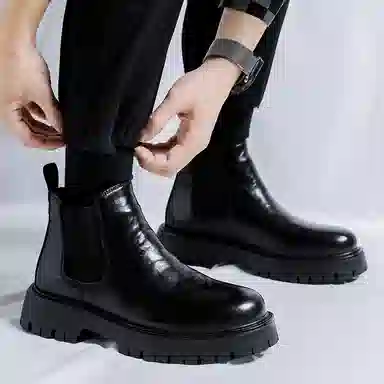 卡奇奥蒂 超纤皮 时尚舒适 短筒 切尔西靴 男款 黑色