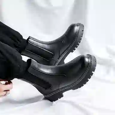 卡奇奥蒂 超纤皮 英伦百搭 简约潮流 防滑减震 高筒 切尔西靴 男款 黑色