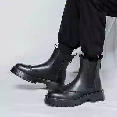 卡奇奥蒂 英伦布洛克 减震厚底 短筒 切尔西靴 男款 黑色