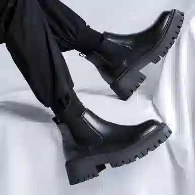 卡奇奥蒂 超纤皮 韩版潮流 英伦烟筒 切尔西靴 男款 黑色