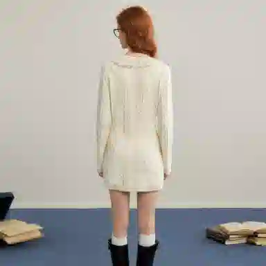 UNIFREE Lace Bow Knit Dress Beige