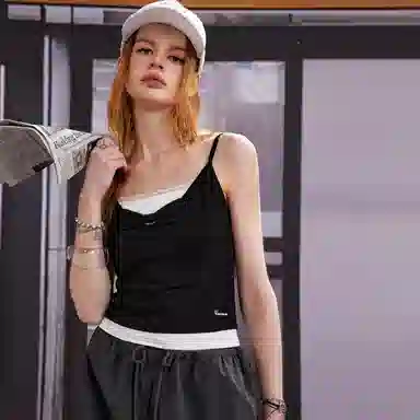 UNIFREE Lace Trim Tank Top Black