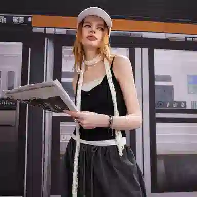 UNIFREE Lace Trim Tank Top Black