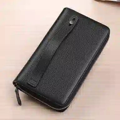 歌若拉 长款拉链手抓包 头层牛皮 钱包 常规 男款 黑色