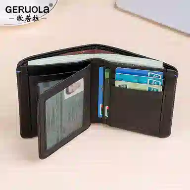 歌若拉 可放驾驶证多卡位 植鞣头层牛皮 钱包 男款 经典黑/咖啡色