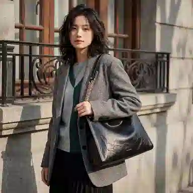 Pierre Cardin Vintage Chain Tote Bag Black Milk Tea