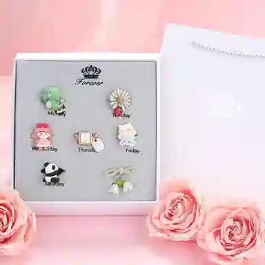 妖娆猫 一周星期头绳发饰套装礼盒可爱卡通皮筋扎头发头饰发绳创意高级感实用儿童礼品女生 发圈 女款