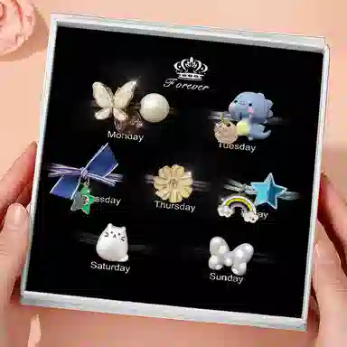 妖娆猫 一周星期头绳发饰套装礼盒可爱卡通皮筋绑头发发绳头饰创意实用高级感儿童礼品女生 发圈 女款