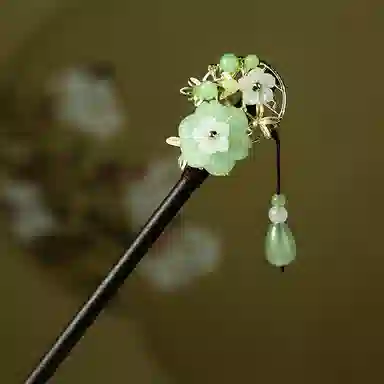 妖娆猫 国潮少女甜美桃花手工复古簪子 高级感头饰现代简约汉服旗袍配饰发钗古风步摇流苏木质 发簪 女款