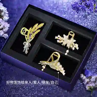 妖娆猫 麦穗蝴蝶铃兰花后脑勺高端大号网红爆款盘发鲨鱼套装 合金 发夹 女款