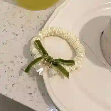 妖娆猫 法式蝴蝶结铃兰花复古皮筋扎头发优雅气质皮套 发圈 女款