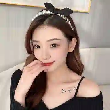 妖娆猫 小香风黑色蝴蝶结珍珠轻奢港风复古高档 发箍 女款