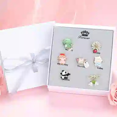 妖娆猫 一周星期头绳发饰套装礼盒可爱卡通皮筋扎头发头饰发绳创意高级感实用儿童礼品女生 发圈 女款