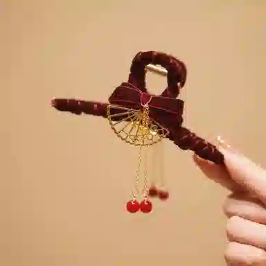 妖娆猫 满钻红色玫瑰抓夹套装复古宫廷风发卡后脑勺鲨鱼夹头饰发饰三件套 合金 发夹 女款