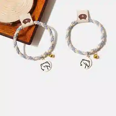 妖娆猫 编织麻花简笔小熊皮筋简约卡通萌物高级感甜美少女两件套 发圈 女款