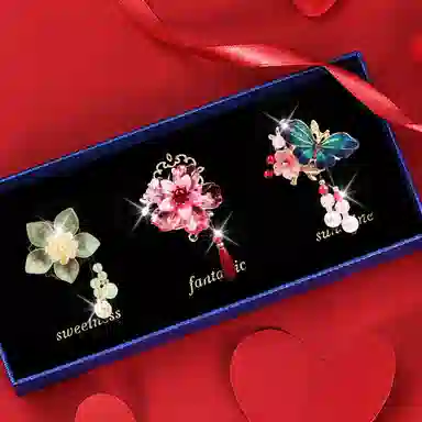 妖娆猫 新中式琉璃弹力绳花朵套装三件套后脑勺皮筋 高级感创意实用儿童 头绳 女款