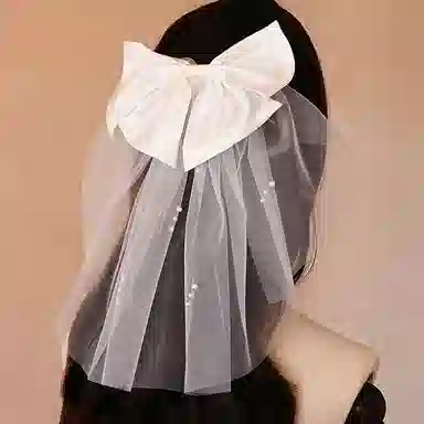 妖娆猫 甜美气质遮面纱蝴蝶结发夹 短发散发短头纱新娘结婚领证婚纱礼服配饰跟妆造型头饰品 头纱 女款