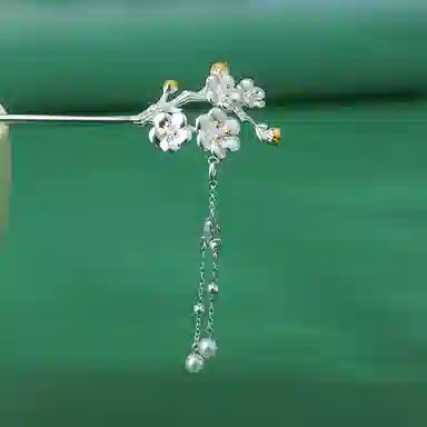 妖娆猫 古风腊梅 新中式复古流苏步摇汉服古装盘发发钗头饰中国风簪子 铜镀银 发簪 女款