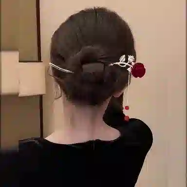 妖娆猫 新中式玫瑰 古风气质精致步摇流苏 高级感复古盘发头饰 发簪 女款