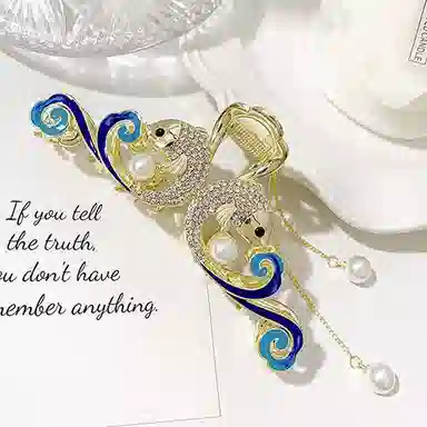 妖娆猫 国潮新中式锦鲤祥云抓夹高档气质流苏鲨鱼夹时尚奢华百搭头饰 发夹 女款