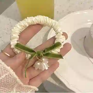 妖娆猫 法式蝴蝶结铃兰花复古皮筋扎头发优雅气质皮套 发圈 女款