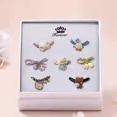 妖娆猫 可爱卡通草莓熊发饰后脑勺头绳高级感一周星期发绳套装礼盒创意时尚礼品 发圈 女款