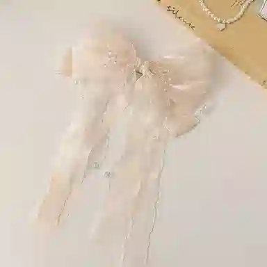 妖娆猫 超仙甜美网纱蝴蝶结后脑勺多层飘带水珠链条弹簧夹高级感 发夹 女款