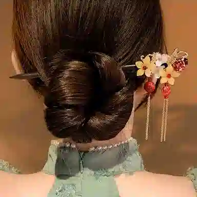 妖娆猫 新中式木质古风发簪女三件套高级感盘发步摇流苏发钗旗袍汉服头饰国风木簪子 发饰 女款