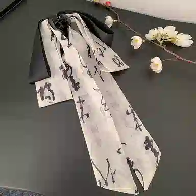 妖娆猫 新中式水墨画蝴蝶结古风飘带马尾夹马面裙汉服鲨鱼夹高级感 发夹 女款