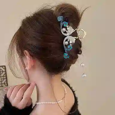 妖娆猫 国潮新中式锦鲤祥云抓夹高档气质流苏鲨鱼夹时尚奢华百搭头饰 发夹 女款