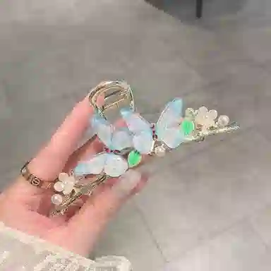 妖娆猫 新中式古风优雅彩绘蝴蝶大号  夏季后脑勺发饰 高级感 发头饰鲨鱼夹 发夹 女款