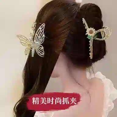 妖娆猫 蝴蝶花朵高端网红鲨鱼后脑勺高级感礼盒 合金 发夹 女款