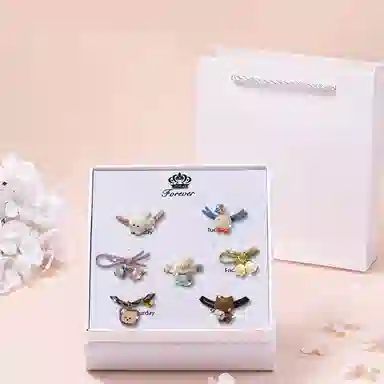 妖娆猫 可爱卡通草莓熊发饰后脑勺头绳高级感一周星期发绳套装礼盒创意时尚礼品 发圈 女款