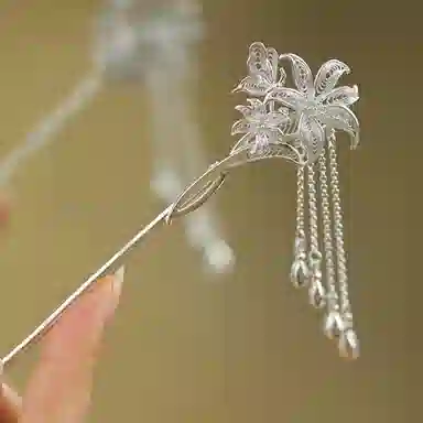 妖娆猫 新中式蝴蝶古风足银发簪女国风流苏步摇盘发头饰汉服旗袍古装发钗簪子高级感礼品女生妈妈 发饰 女款