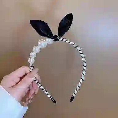 妖娆猫 小香风黑色蝴蝶结珍珠轻奢港风复古高档 发箍 女款