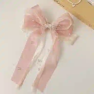 妖娆猫 超仙甜美网纱蝴蝶结后脑勺多层飘带水珠链条弹簧夹高级感 发夹 女款