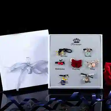 妖娆猫 一周星期头绳发圈套装礼盒国风高级感皮筋发绳扎头发头饰 发饰 女款