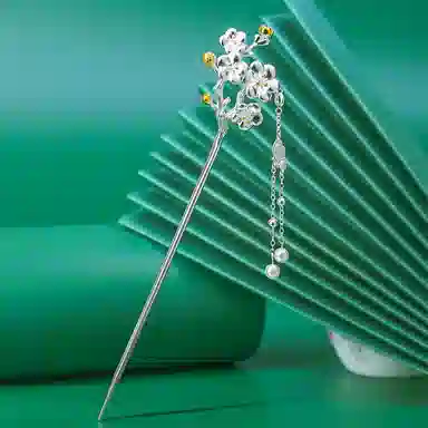 妖娆猫 古风腊梅 新中式复古流苏步摇汉服古装盘发发钗头饰中国风簪子 铜镀银 发簪 女款