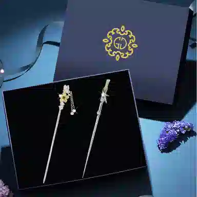 妖娆猫 青梅竹马古风发钗轻奢高档簪子两件套汉服头饰发饰礼盒 合金 发簪 女款