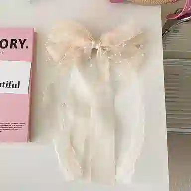 妖娆猫 超仙甜美网纱蝴蝶结后脑勺多层飘带水珠链条弹簧夹高级感 发夹 女款