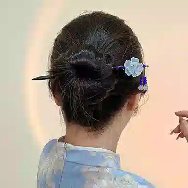 妖娆猫 新中式景泰蓝流苏步摇国潮木 古风盘发头饰配饰国风经典发钗簪子高级感创意 发簪 女款