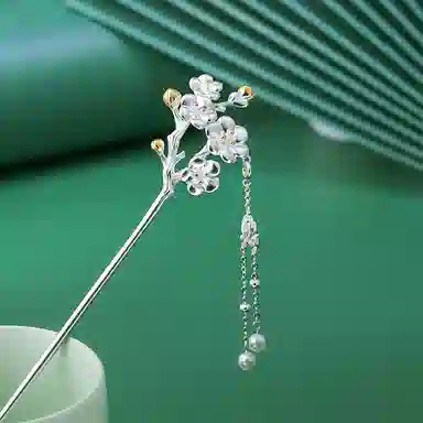 妖娆猫 古风腊梅 新中式复古流苏步摇汉服古装盘发发钗头饰中国风簪子 铜镀银 发簪 女款