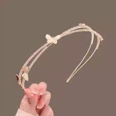 妖娆猫 森系双层蝴蝶交叉发卡精致高级感百搭外出压发头饰 发箍 女款