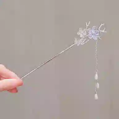 妖娆猫 新中式极光水钻花朵幻彩花朵蝴蝶古风步摇汉服清冷高级感 发簪 女款