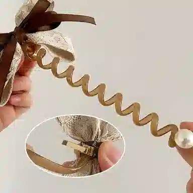 妖娆猫 气质泡泡辫编发头绳蝴蝶结飘带直条电话线优雅高马尾发饰 发圈 女款