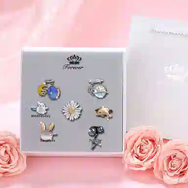 妖娆猫 一周发饰组合皮筋头绳发饰小众设计走心高级感时尚优雅气质七件套 发圈 女款