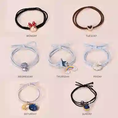 妖娆猫 一周星期头绳发饰套装礼盒气质小清新儿童发绳头饰皮筋女高级感创意生日礼品女生实用走心 发圈 女款