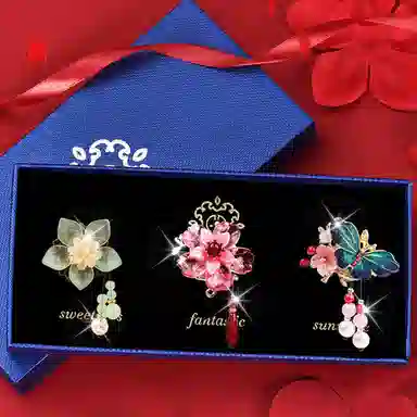 妖娆猫 新中式琉璃弹力绳花朵套装三件套后脑勺皮筋 高级感创意实用儿童 头绳 女款